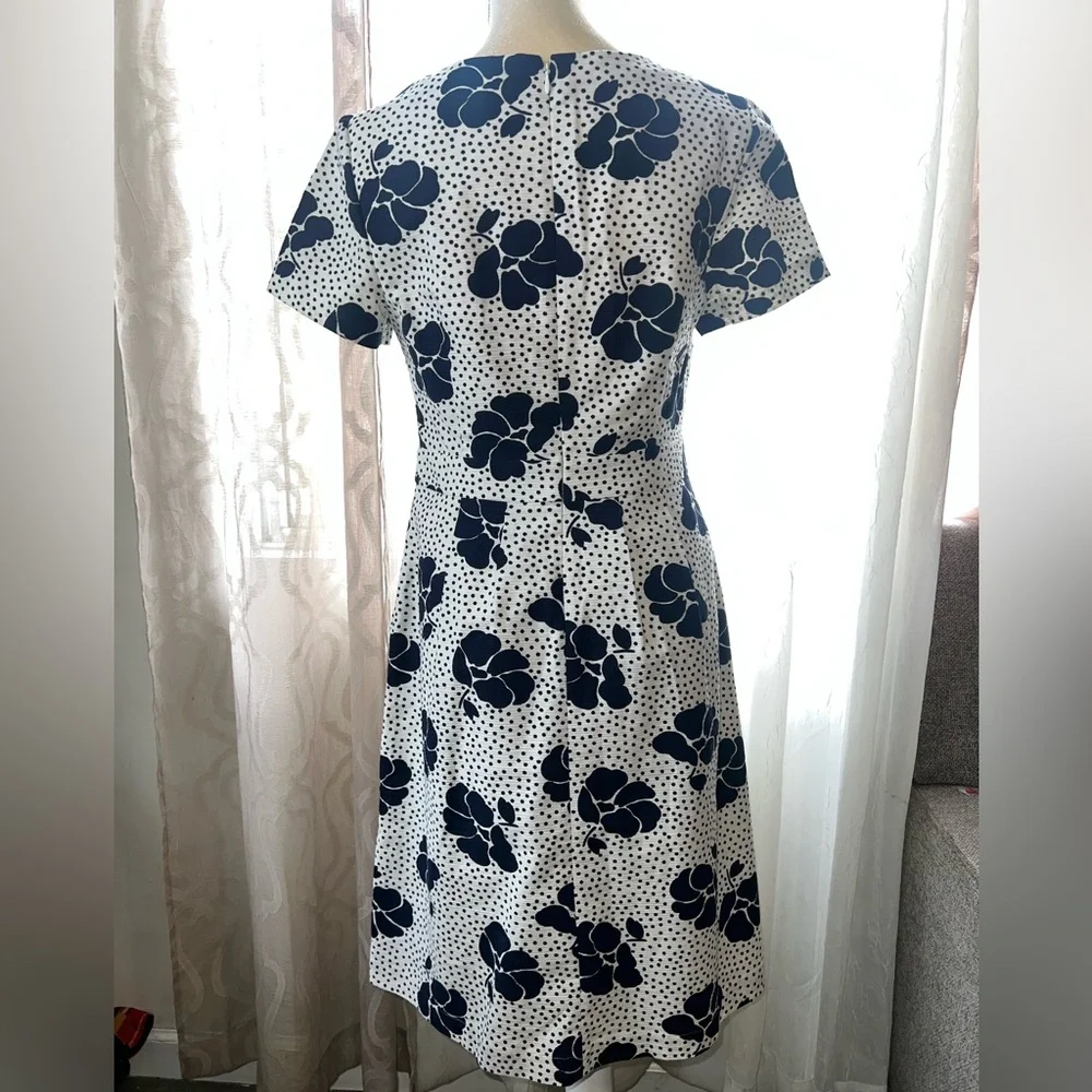 Boden midi sierra primrose textured dress with pockets size 8 navy polka dots - Picture 4 of 5